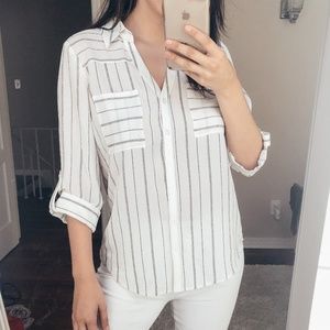 White and black stripe button down blouse